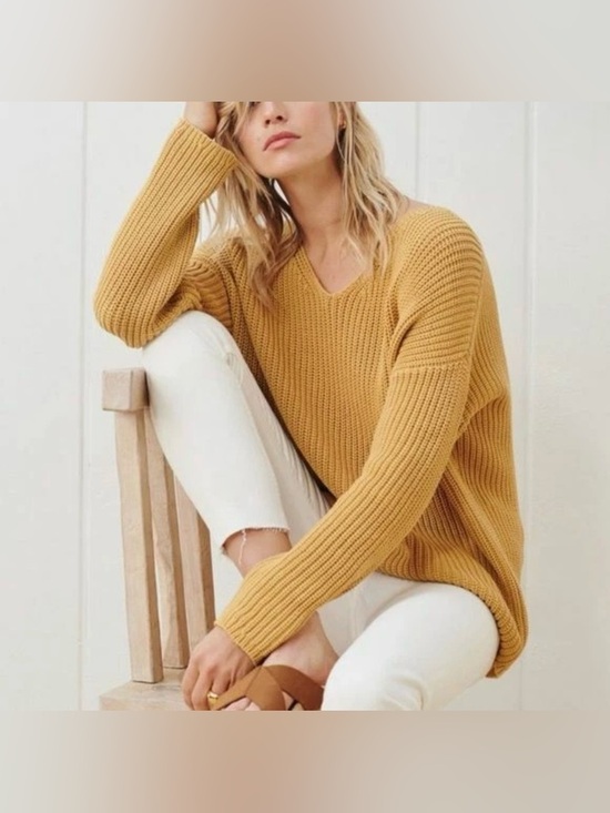 Jenni Kayne Sweaters - Jenni Kayne Cotton Cabin Knit Pullover Sweater Oversized Mustard Yellow